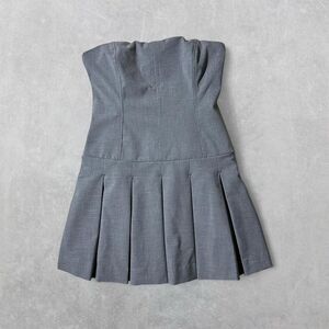 Christian Lacroix Women's Small Grey Pleated Strapless Mini Dress